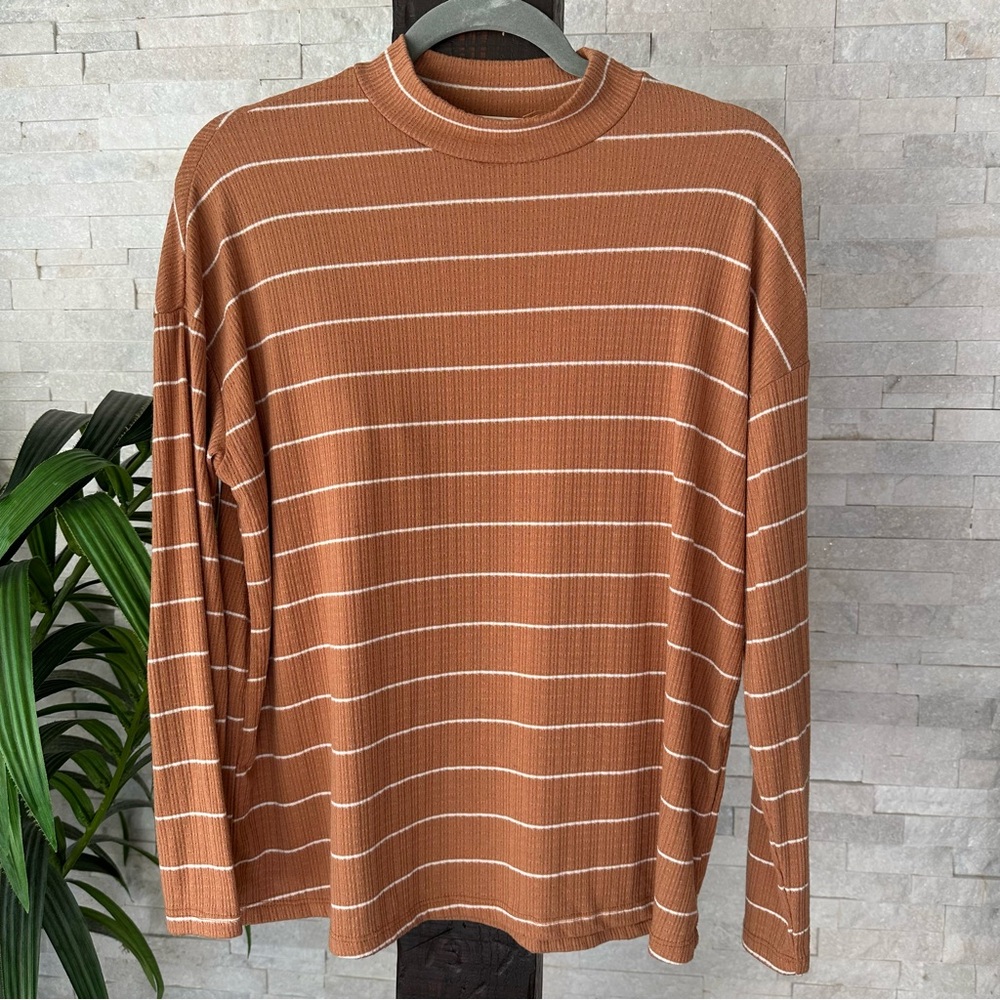 Cedar & Gold Terra Cotta Orange Stripe Textured Blouse Size S
